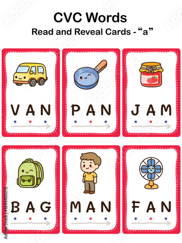 CVC Word Flashcards for Kids – Short Vowel A, Early Reading and Phonics Learning. Educational Worksheet.