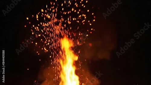 Fiery Sparks Ascending from a Bonfire at Night.