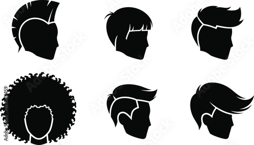 Modern, Trendy, Short, Long, Curly, and Mohawk Styles, Flat Vector for Barbershop