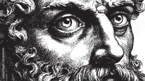 Male face illustration in detailed monochrome style. Classic portrait vector with realistic expression and line work, ideal for artistic projects.