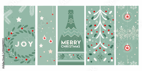 Festive christmas patterns with ornaments bottle and joyful holiday greetings