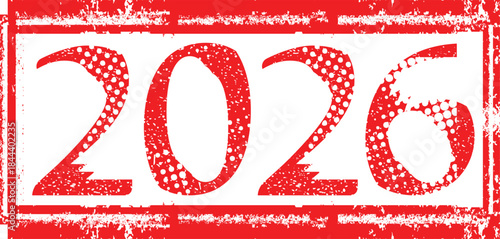 2026 - stamp texture distressed numbers for new year calendars . Textured industrial digits, rough typography for posters, tech and creative layouts. Vector illustration
