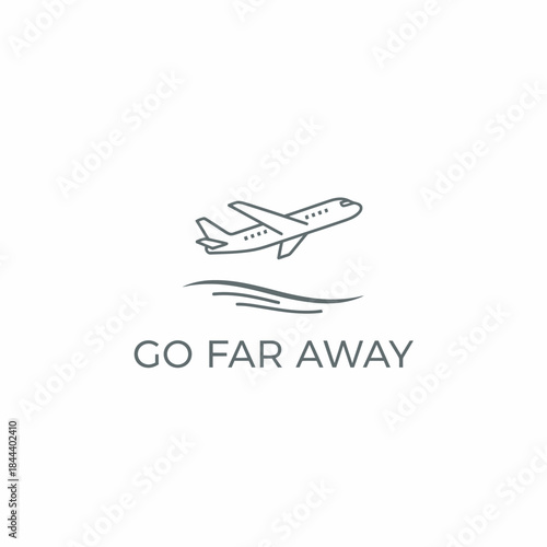 Minimalist Line Art Airplane Flying Over Waves Travel Logo