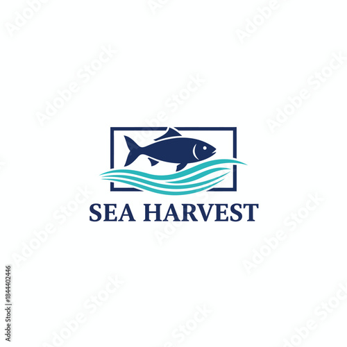 Fishing Industry Logo with Fish and Ocean Waves