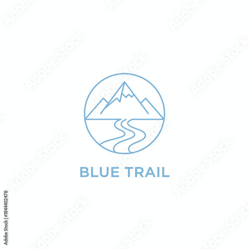 Minimalist Blue Mountain and River Trail Logo