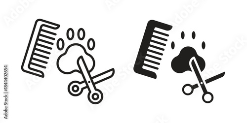 Pet grooming icon flat and stroke collection for ui ux work.