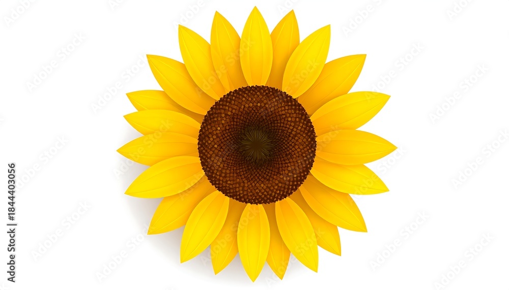 Obraz premium Bright yellow sunflower with a brown center radiating petals against a white background, casting a soft shadow