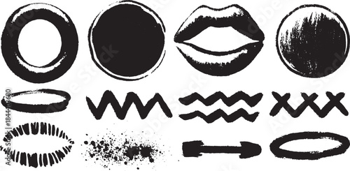 Abstract brush doodles with various shapes and strokes. Black vector illustration set designed for artistic purposes.