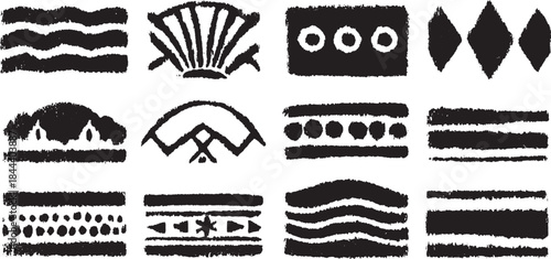 Modern abstract graphic design pattern in black and white. Simple vector illustration featuring various shapes and textures in a unique set.