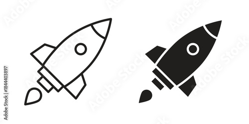 Rocket launch icon flat and stroke collection for ui ux work.