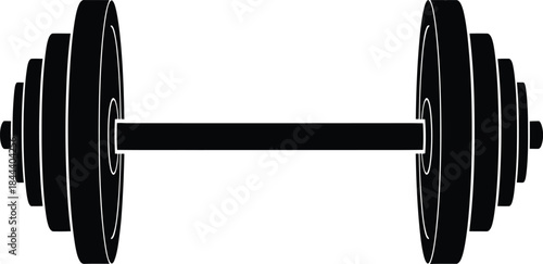 A black barbell with weight plates depicted in a simple isolated style