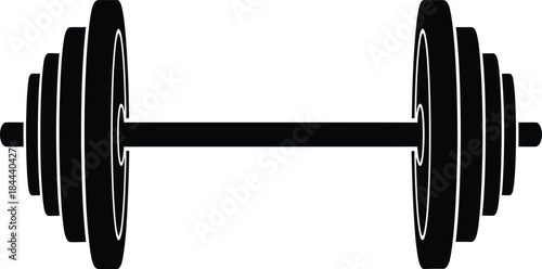 A black barbell with weight plates depicted in a simple isolated style