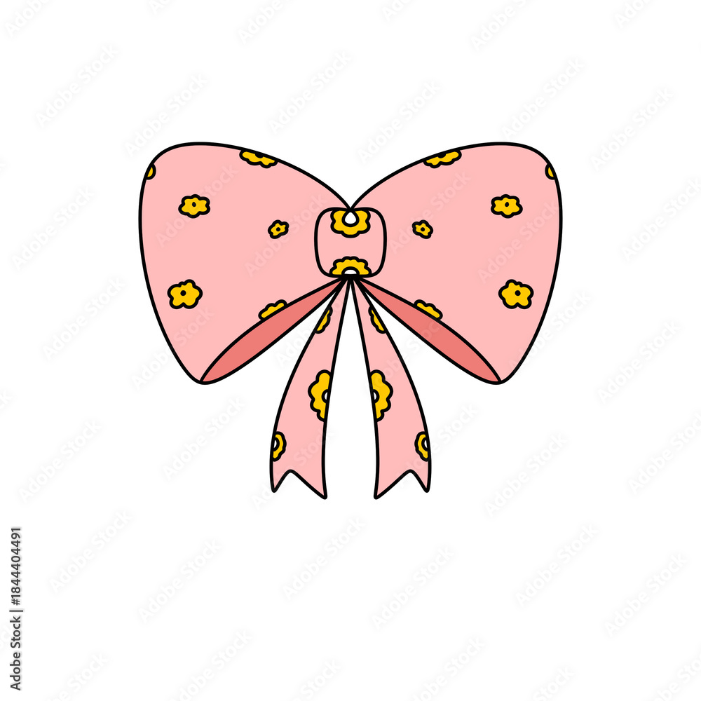 Fototapeta premium A pink bow with yellow flowers on it