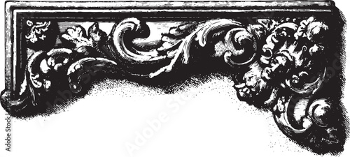 Decorative frame with ornate carving and floral patterns. Vector illustration featuring detailed craftsmanship and elegant design.