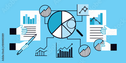 Data analysis and visualization concepts with charts graphs and related elements