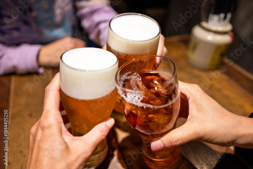 ビールとお茶で乾杯