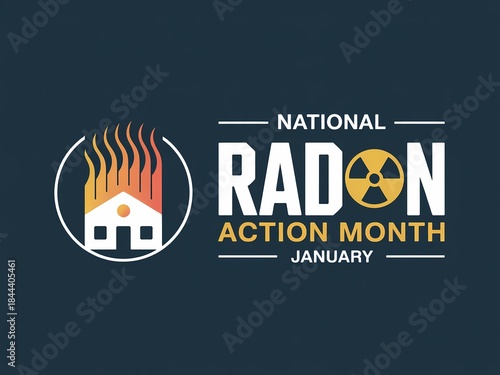 National radon action month january awareness campaign logo with house and radiation symbol