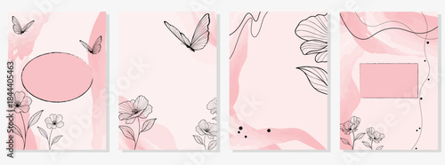 Minimal Wedding Invitation Cards with Floral Line Art