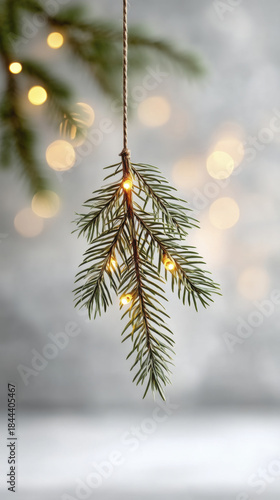 Festive lights on evergreen branch for holiday decor and winter celebration