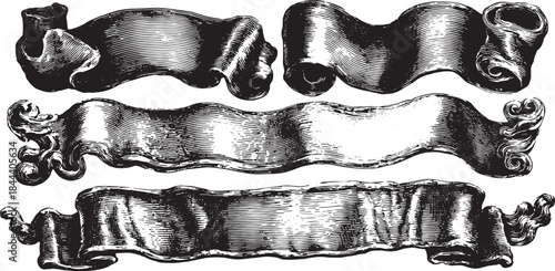 Vector illustration of a set of black ribbons, featuring classic and elegant designs. These decorative elements enhance various creative projects.