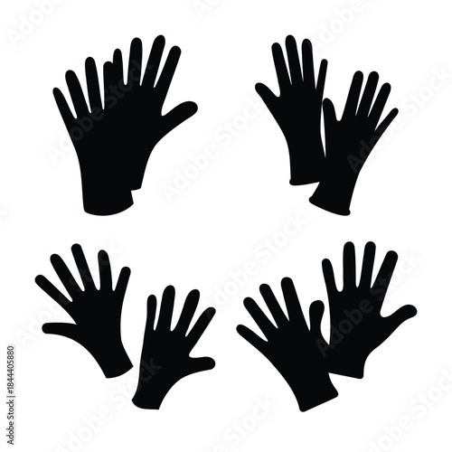 Black glove silhouettes vector set for protection and work