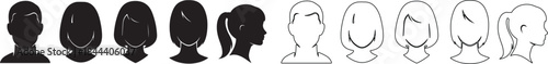 Set of diverse male and female head silhouettes and outline vector avatars isolated PNG with Transparent Background