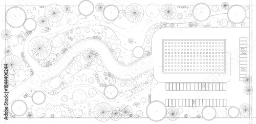 Architectural Landscape Plan with Winding Paths and Building Layout architecture drawing