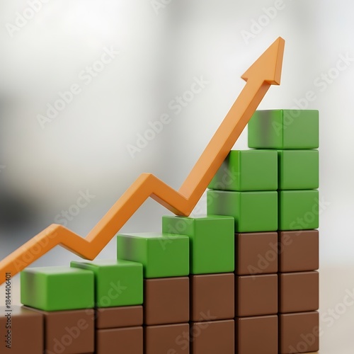 Growth Chart - Upward Trend Depicted with Blocks and Arrow.