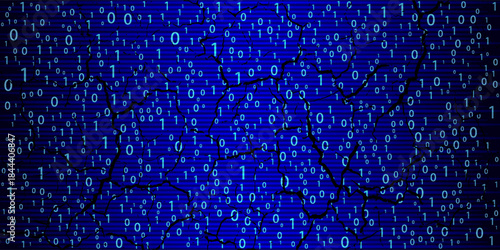 Blue Binary Data Software Programming Code Background. Random Parts of Program Code. Digital Data Technology Concept. 1 0 Machine Code. Random Binary Data Matrix Wide Vector Illustration.