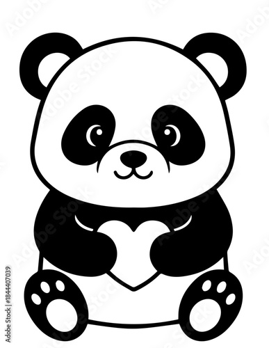 A cute cartoon baby panda bear character with a funny smile holds bamboo in this vector art illustration of a wild animal from China