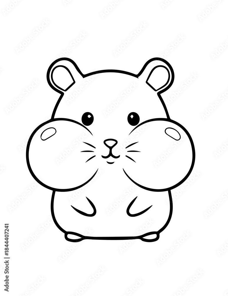 Fototapeta premium A cute pink baby hippo cartoon character sits happily in a fun vector illustration of wild nature and wildlife