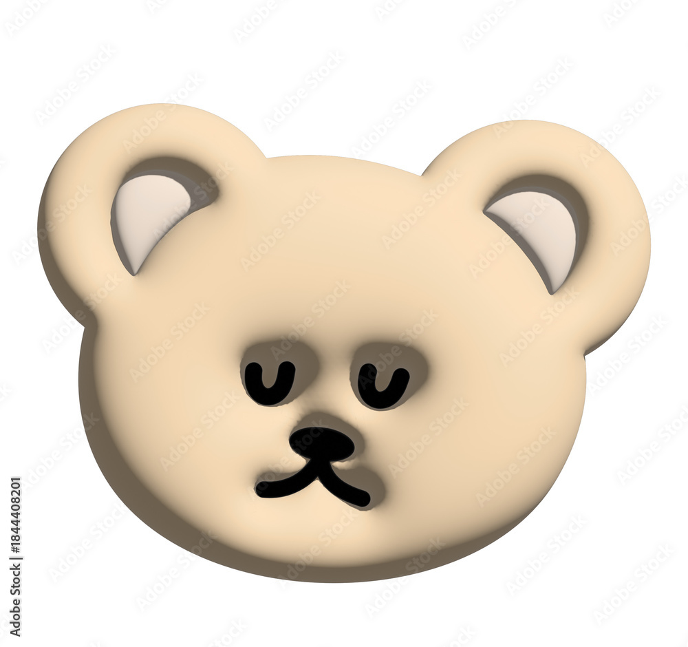 Obraz premium Inflated teddy bear face in 3D for model, merchandise, cartoon character, comic, pet shop, vet, emoji, mood, emotion, emotion, feeling, zoo, souvenir shop, pin, animal brooch, sticker