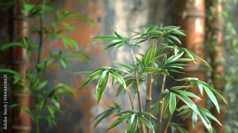 Fototapeta premium Detailed Botanical Artwork Inspired by Tropical Forest Growth and Serenity
