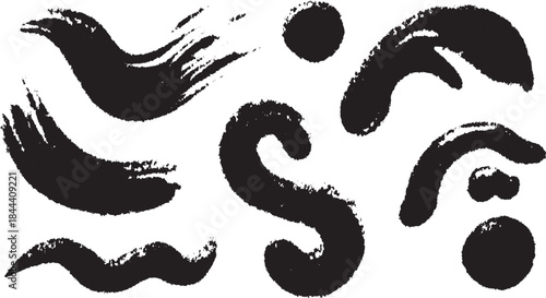 Abstract black brush stroke pattern on a white background. This hand-painted vector illustration features dynamic textures and artistic design.