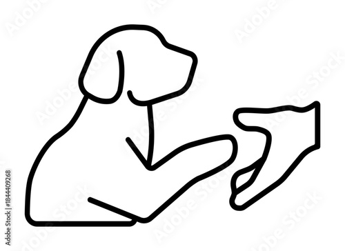 Service dog icon. Emblem of animal support. Man with dog icon. Pet training, pet and animal shelter concepts, abandoned animal aid, veterinary medicine. Vector illustration
