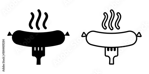 A set of fast food web icons in a simple style. Icons for street food, snacks, fast food. Fried sausage on a fork, barbecue, and food. Vector illustration