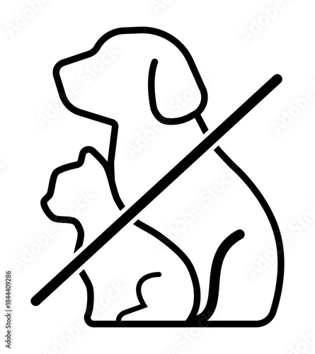 Animals prohibited sign, symbol prohibiting dogs and cats in the area. Emblem restricting the presence of animals, notification of the prohibition of pets. Vector illustration