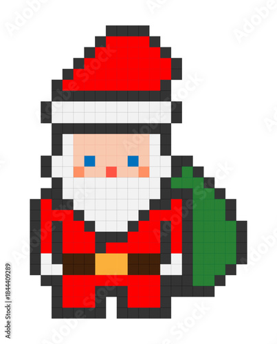 Pixel art Santa: a festive character. Santa Claus pixel art. Christmas icon. Vector illustration