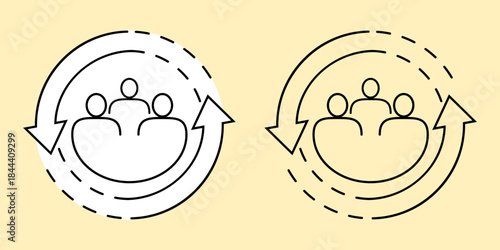 Flat design of personnel change. Icon of the personnel change line. People in a circular symbol. Human resources concept. Can be used for topics such as rotation, HR, personnel, management. Vector ill