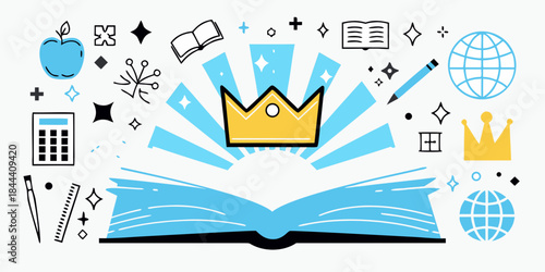Education and royalty a bright composition of learning symbols and a crown