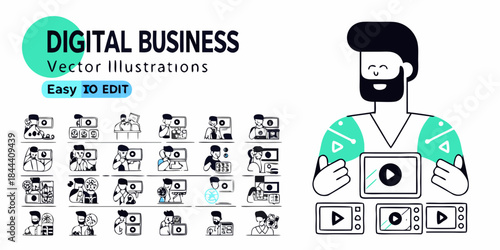 Digital business concepts and illustrations featuring a man using a mobile phone