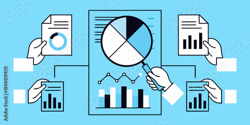 Analyzing data and reports charts graphs and documents under inspection