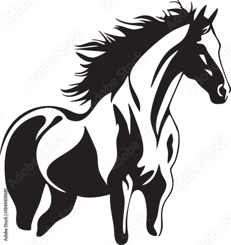 Cheval Étalon Buste Silhouette Noir et Blanc