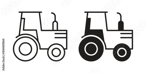 Tractor icon set. Outline symbol editable.