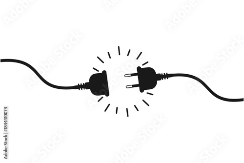 Disconnected electrical plug illustration with wire representing no connection and electrical shortage on white background outline concept