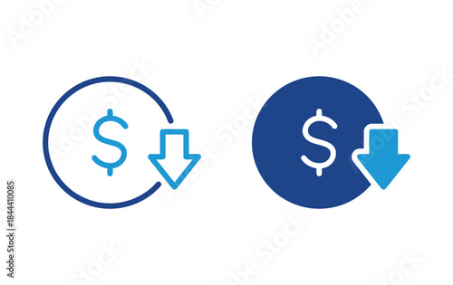 Dollar decrease icon vector set money down financial risk crisis symbol