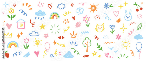 Doodle Style Vector Element Collection with Hand Drawn Children Drawing Style Icons for Decoration and Design