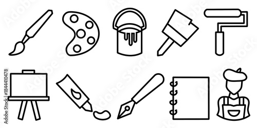 Art tool icon set. Collection of outline illustration. Icon set idea for creative art.