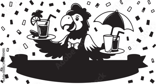 Festive Parrot Waiter Serving Refreshing Tropical Drinks at a Party Celebration