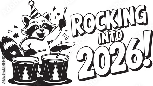 A Festive Raccoon Drums Up Excitement Rocking Into The New Year 2026